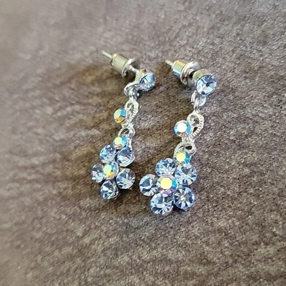 3/$30 Icy Blue Crystal Floral Coquette Post Earrings